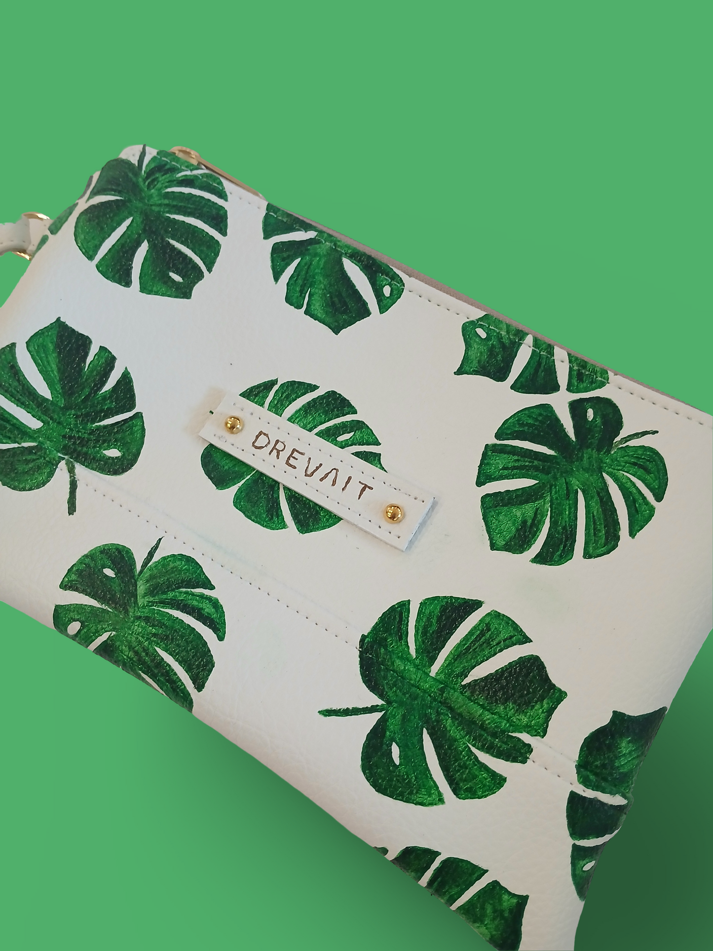 Handpainted Wristlet - Green Monstera