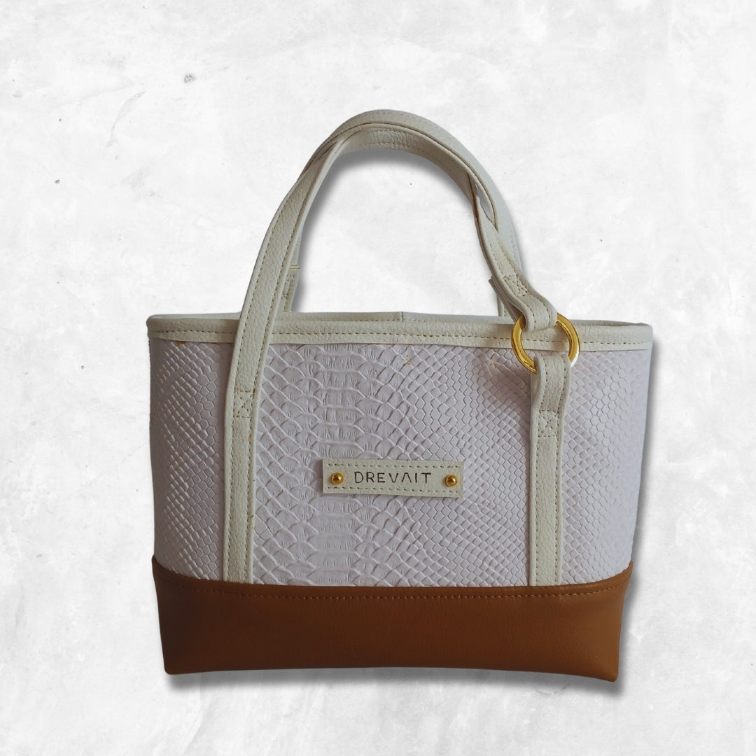 Promenade Mini Tote - White Snakeskin/Tan Combo