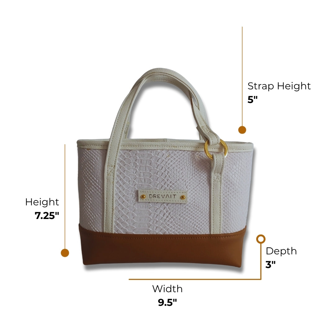 Promenade Mini Tote - White Snakeskin/Tan Combo