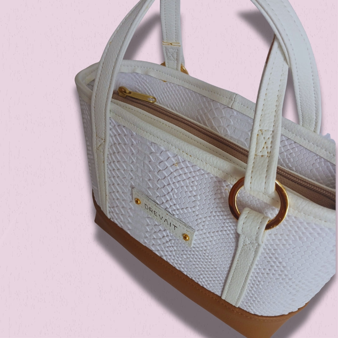 Promenade Mini Tote - White Snakeskin/Tan Combo