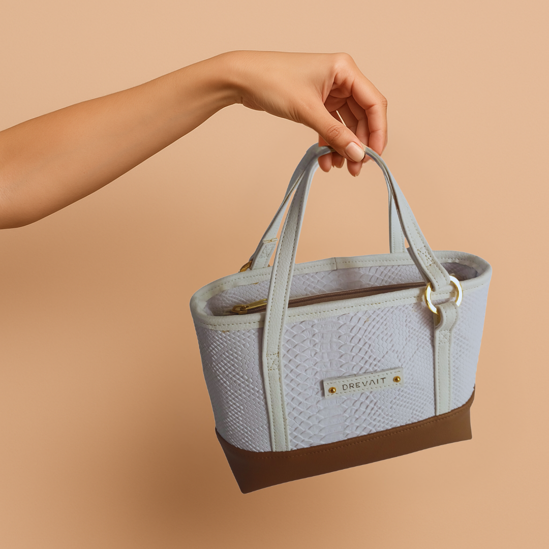 Promenade Mini Tote - White Snakeskin/Tan Combo