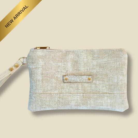 Classic Wristlet - Vintage Wash Denim - Cream