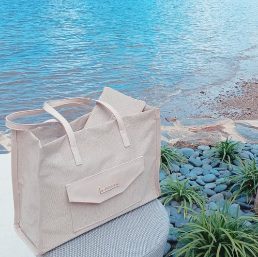 Sicily Open Beach Tote Set - Bare Beige