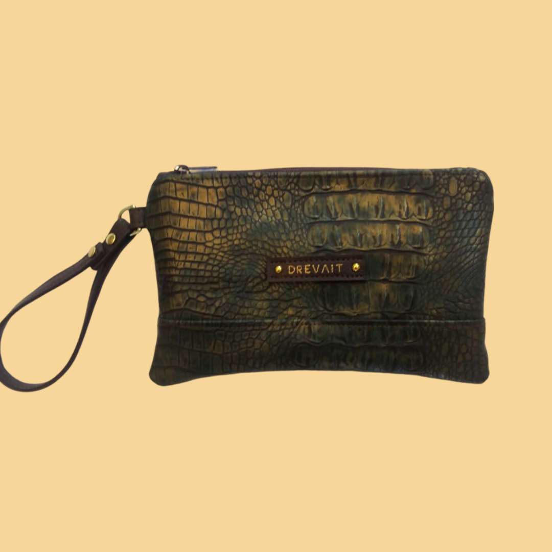 Classic Wristlet - Golden Green Croc