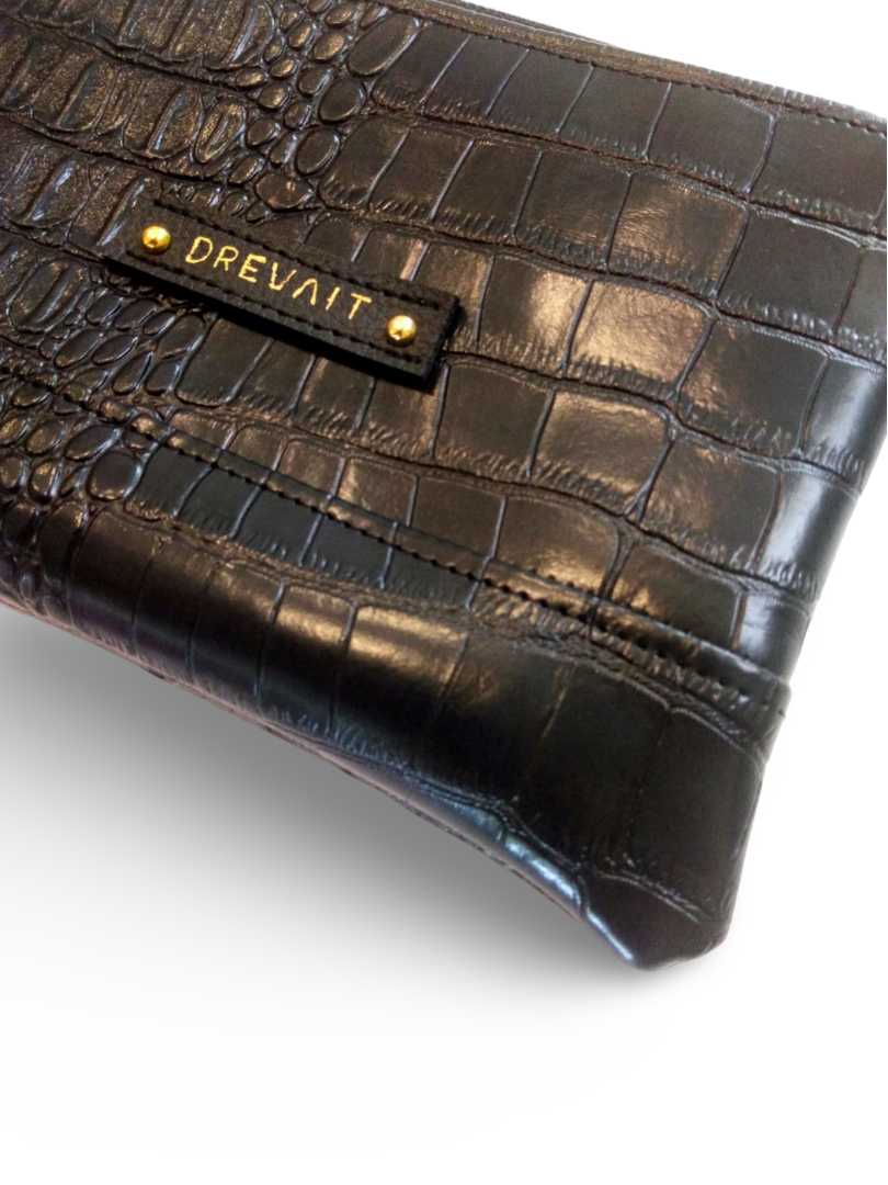 Classic Wristlet - Black Croc