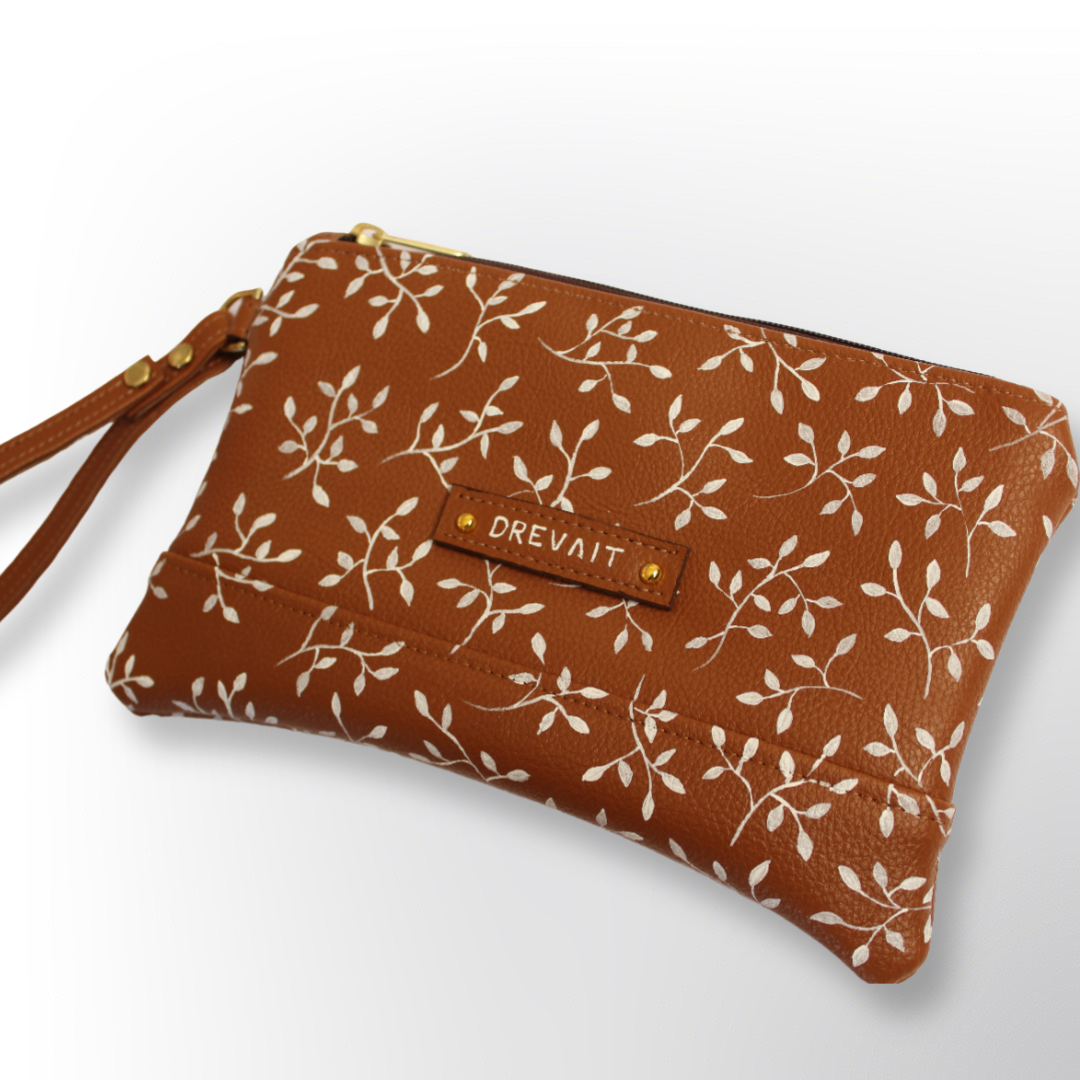 Handpainted Wristlet - Earthy Leaves