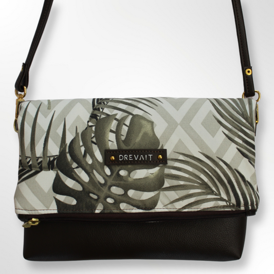 Foldover Crossbody - Black Monstera