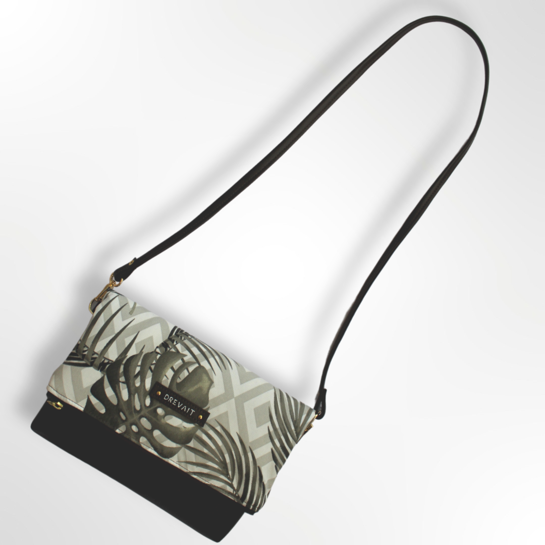 Foldover Crossbody - Black Monstera