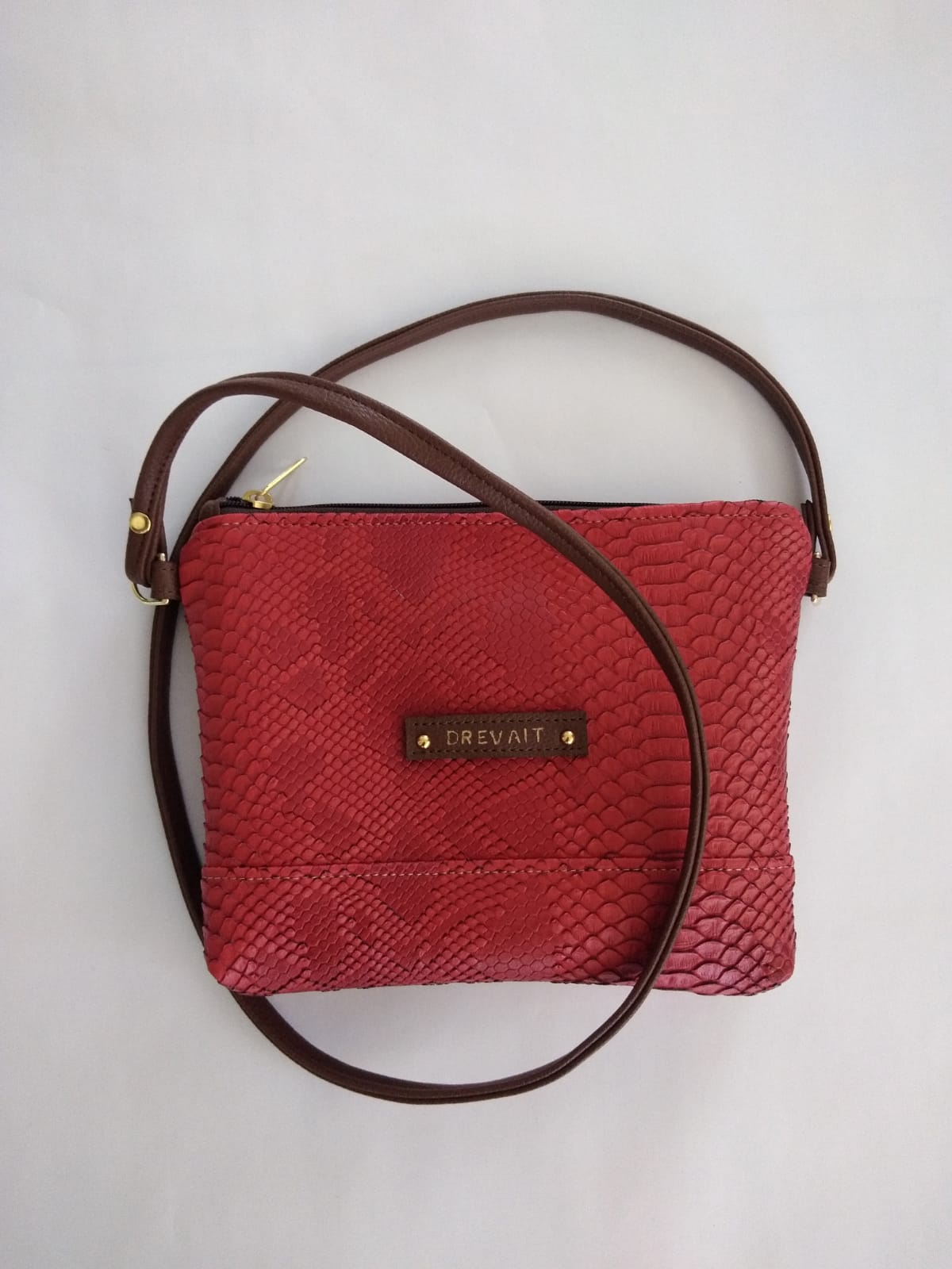 Snakeskin Print Krossie Handbag - Red