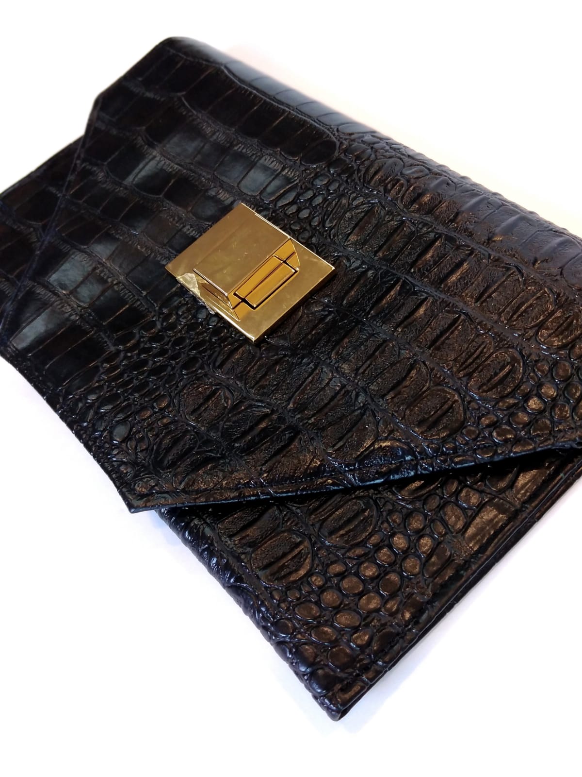 Croc Embossed Print Clutch -  Black