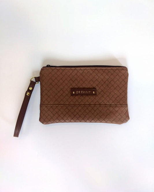 Basket Weave Look Wristlet - Brown