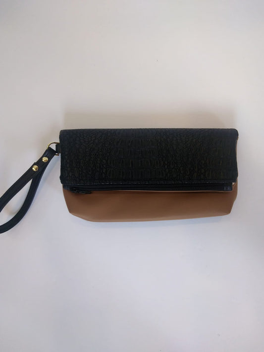 Foldover Clutch - Black Croc/Tan