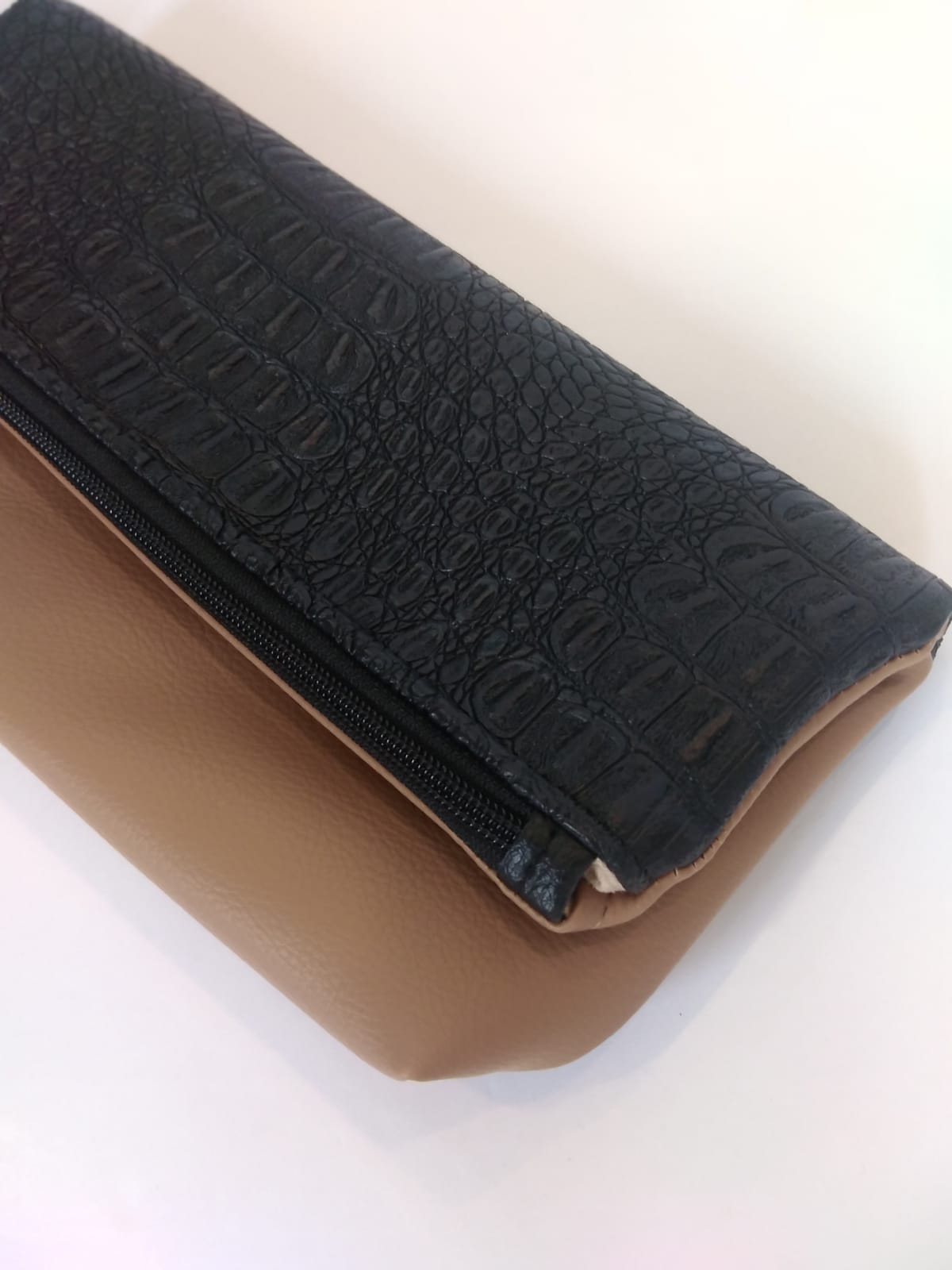 Foldover Clutch - Black Croc/Tan