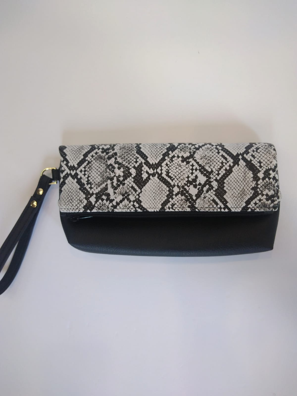 Foldover Clutch - Black Snakeskin/Black