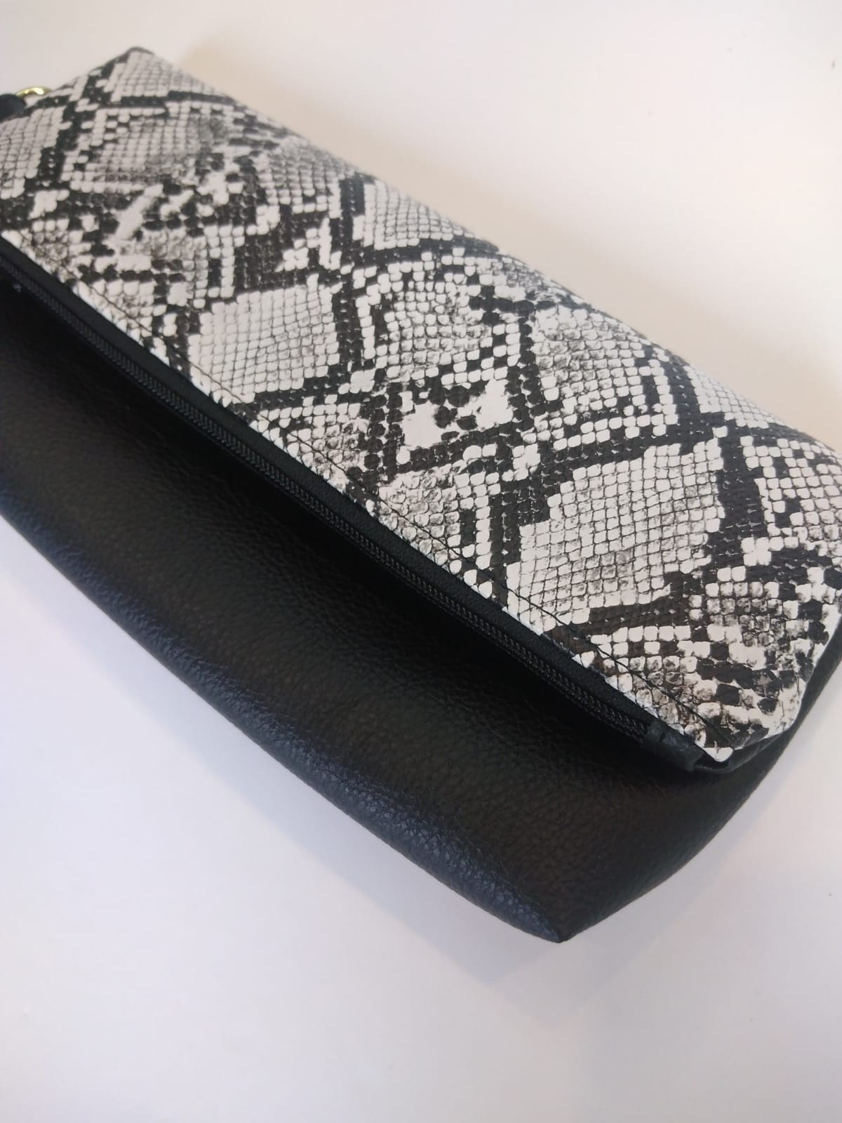 Foldover Clutch - Black Snakeskin/Black